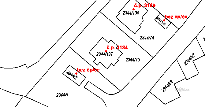 Teplice 3184 na parcele st. 2344/137 v KÚ Teplice, Katastrální mapa