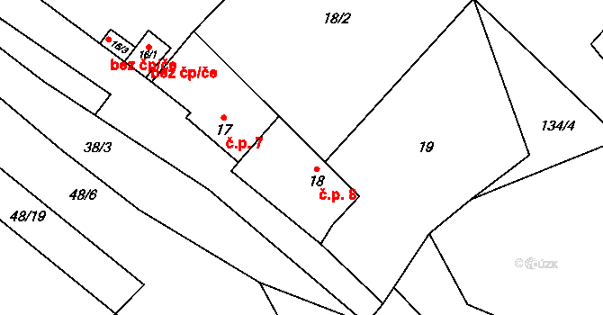 Přívlaky 8, Žiželice na parcele st. 18 v KÚ Přívlaky, Katastrální mapa