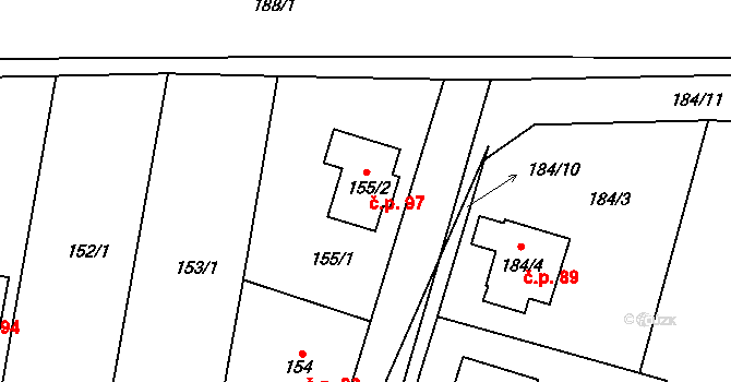 Honice 97, Stochov na parcele st. 155/2 v KÚ Honice, Katastrální mapa