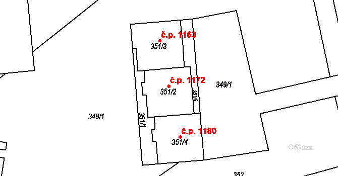 Rousínov 1172 na parcele st. 351/2 v KÚ Rousínov u Vyškova, Katastrální mapa