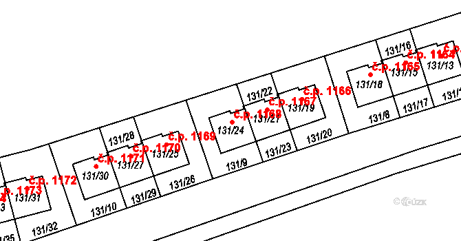 Černice 1168, Plzeň na parcele st. 131/24 v KÚ Černice, Katastrální mapa