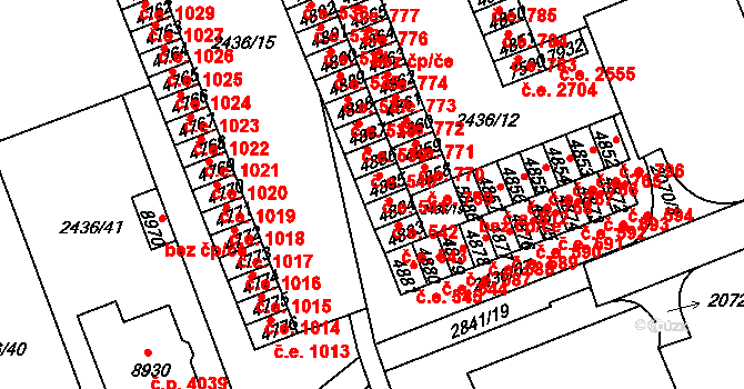 Hodonín 541 na parcele st. 4885 v KÚ Hodonín, Katastrální mapa