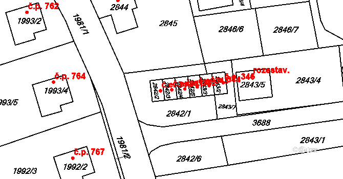 Rumburk 1 341, Rumburk na parcele st. 2842/3 v KÚ Rumburk, Katastrální mapa