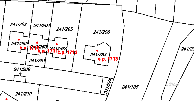 Dubeč 1713, Praha na parcele st. 241/263 v KÚ Dubeč, Katastrální mapa