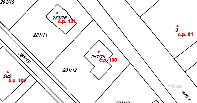 Edrovice 130, Rýmařov na parcele st. 281/19 v KÚ Edrovice, Katastrální mapa