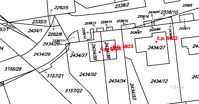 Chomutov 5824 na parcele st. 2434/35 v KÚ Chomutov II, Katastrální mapa