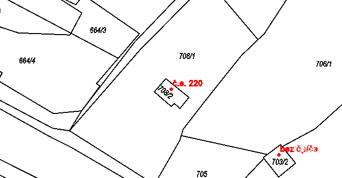 Pražské Předměstí 220, Bílina na parcele st. 708/2 v KÚ Bílina, Katastrální mapa
