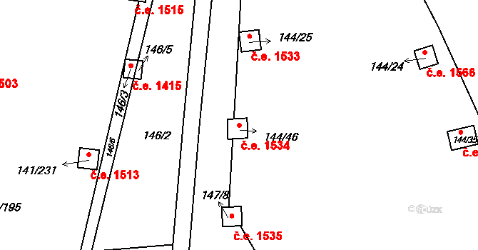 Červený Hrádek 1534, Jirkov na parcele st. 144/46 v KÚ Červený Hrádek u Jirkova, Katastrální mapa