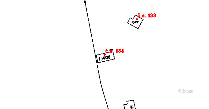 Spolí 134, Libín na parcele st. 154/36 v KÚ Spolí u Ledenic, Katastrální mapa