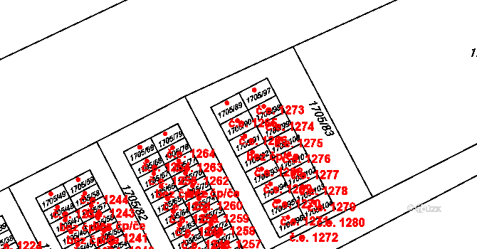 Kopřivnice 1266 na parcele st. 1705/90 v KÚ Kopřivnice, Katastrální mapa