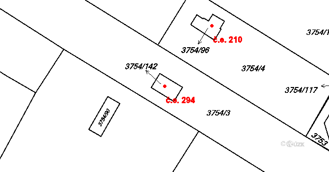 Roudnice nad Labem 294 na parcele st. 3754/142 v KÚ Roudnice nad Labem, Katastrální mapa