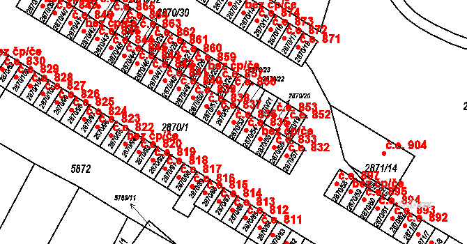Velké Meziříčí 836 na parcele st. 2870/53 v KÚ Velké Meziříčí, Katastrální mapa