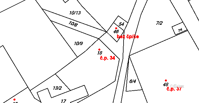 Březejc 34 na parcele st. 18 v KÚ Březejc, Katastrální mapa