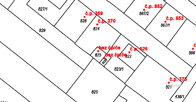 Veverská Bítýška 39854400 na parcele st. 825 v KÚ Veverská Bítýška, Katastrální mapa