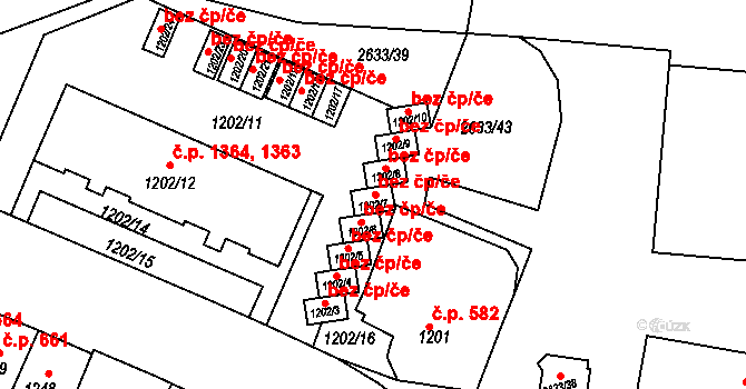 Moravská Třebová 40136400 na parcele st. 1202/7 v KÚ Moravská Třebová, Katastrální mapa