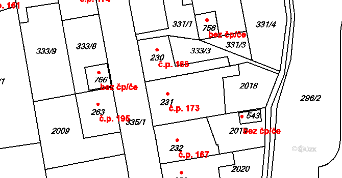 Louky 173, Zlín na parcele st. 231 v KÚ Louky nad Dřevnicí, Katastrální mapa