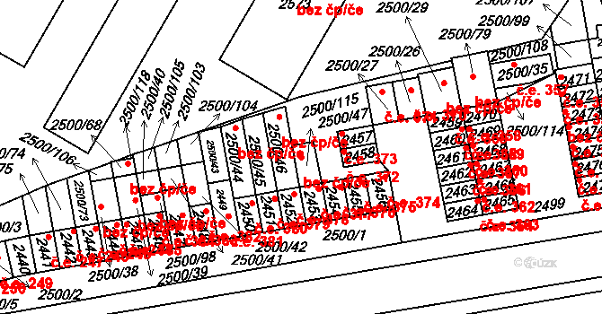 Hustopeče 43446400 na parcele st. 2500/47 v KÚ Hustopeče u Brna, Katastrální mapa