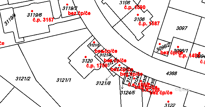 Teplice 45147400 na parcele st. 3121/4 v KÚ Teplice, Katastrální mapa