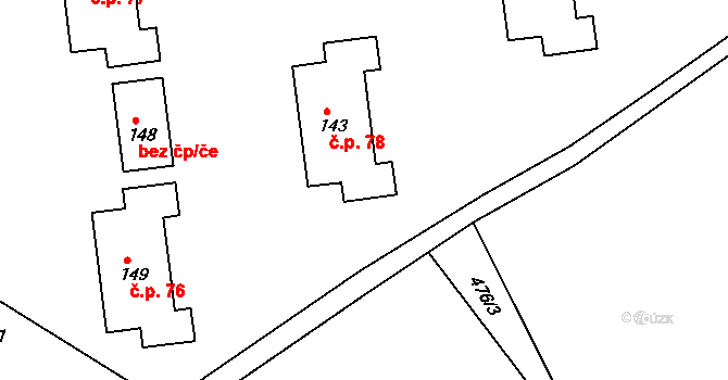 Leskovec 78, Březová na parcele st. 143 v KÚ Leskovec u Vítkova, Katastrální mapa