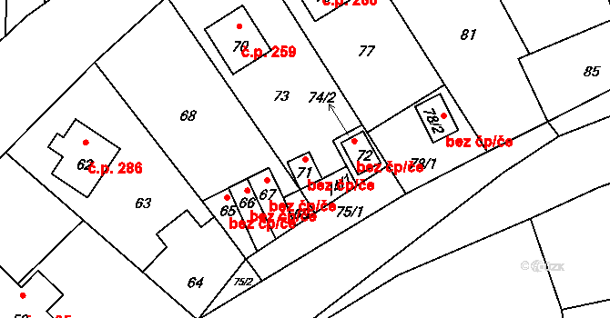 Valašské Meziříčí 45668400 na parcele st. 71 v KÚ Křivé, Katastrální mapa