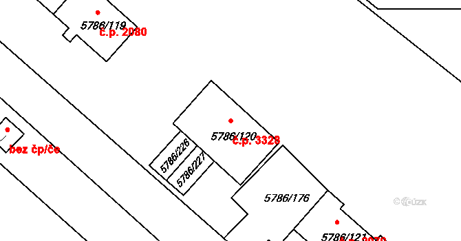 Česká Lípa 3328 na parcele st. 5786/120 v KÚ Česká Lípa, Katastrální mapa