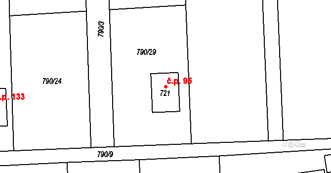 Halouny 95, Svinaře na parcele st. 721 v KÚ Svinaře, Katastrální mapa