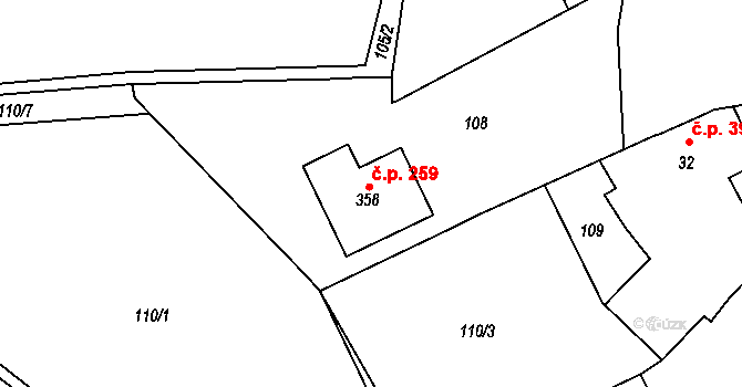 Cholina 259 na parcele st. 358 v KÚ Cholina, Katastrální mapa
