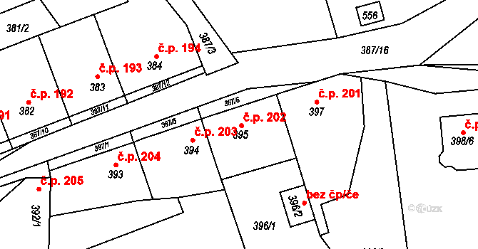 Svinařov 202 na parcele st. 395 v KÚ Svinařov u Kladna, Katastrální mapa