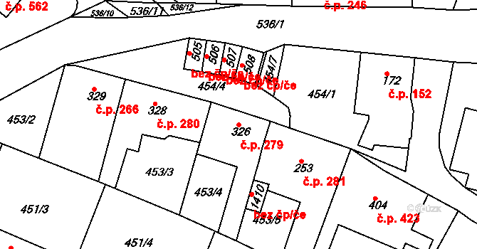 Mikovice 279, Kralupy nad Vltavou na parcele st. 326 v KÚ Mikovice u Kralup nad Vltavou, Katastrální mapa