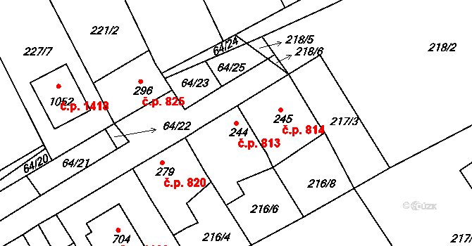 Rudná 813 na parcele st. 244 v KÚ Hořelice, Katastrální mapa
