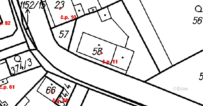 Vrhaveč 11 na parcele st. 58 v KÚ Vrhaveč u Klatov, Katastrální mapa