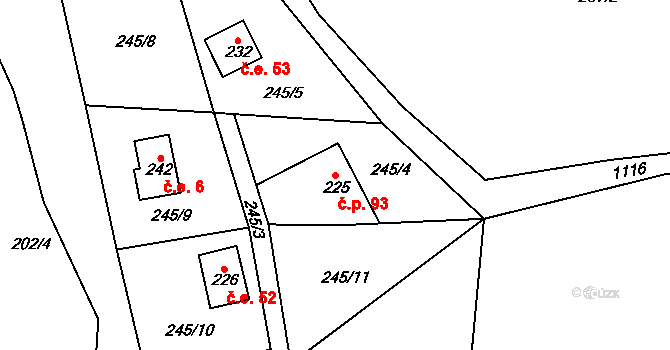 Dolní Adršpach 93, Adršpach na parcele st. 225 v KÚ Dolní Adršpach, Katastrální mapa