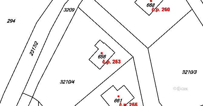 Olešnice v Orlických horách 253 na parcele st. 656 v KÚ Olešnice v Orlických horách, Katastrální mapa