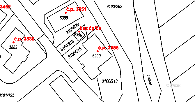 Břeclav 3555 na parcele st. 6299 v KÚ Břeclav, Katastrální mapa