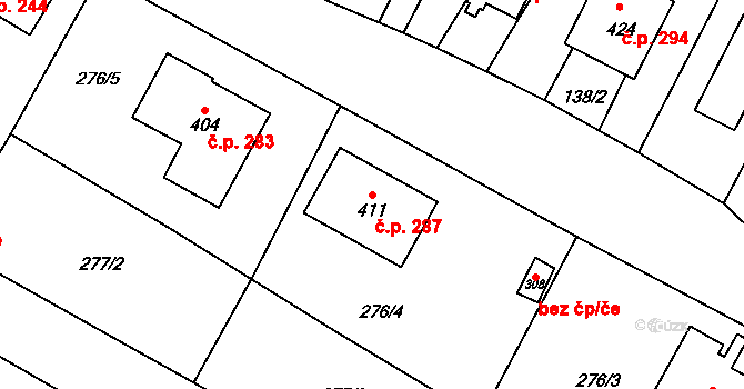Bohutice 287 na parcele st. 411 v KÚ Bohutice, Katastrální mapa