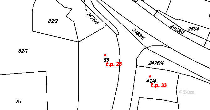 Úlice 26 na parcele st. 55 v KÚ Úlice, Katastrální mapa
