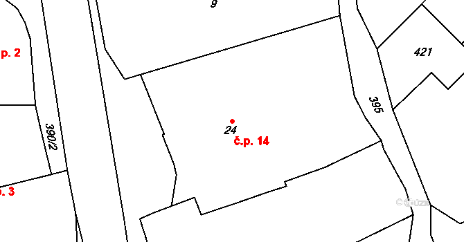 Římovice 14, Golčův Jeníkov na parcele st. 24 v KÚ Římovice, Katastrální mapa