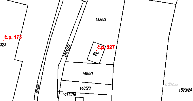 Ludkovice 227 na parcele st. 421 v KÚ Ludkovice, Katastrální mapa