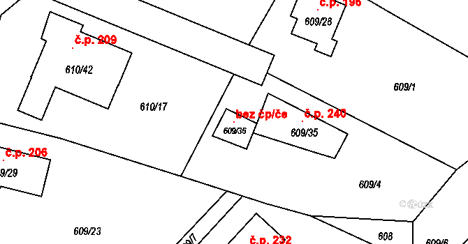 Šebrov-Kateřina 101383401 na parcele st. 609/36 v KÚ Šebrov, Katastrální mapa