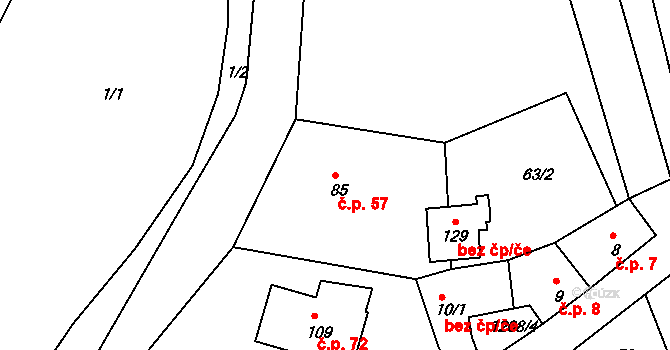 Cvrčovice 57, Zdounky na parcele st. 85 v KÚ Cvrčovice u Zdounek, Katastrální mapa