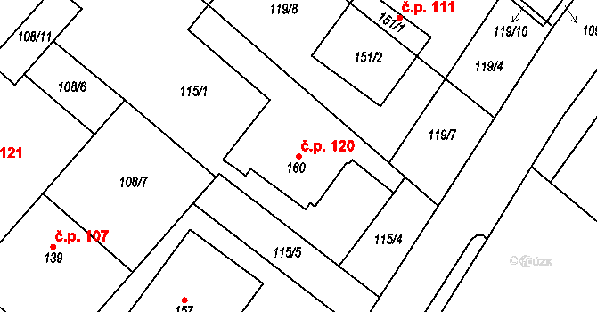 Hlinsko pod Hostýnem 120, Bystřice pod Hostýnem na parcele st. 160 v KÚ Hlinsko pod Hostýnem, Katastrální mapa