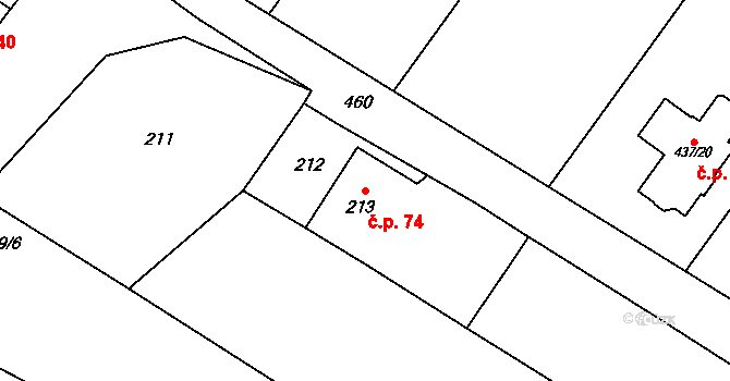 Horní Lapač 74 na parcele st. 213 v KÚ Horní Lapač, Katastrální mapa