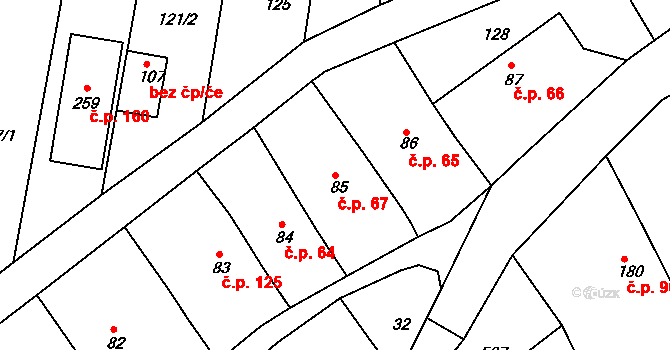 Tučapy 67, Holešov na parcele st. 85 v KÚ Tučapy u Holešova, Katastrální mapa
