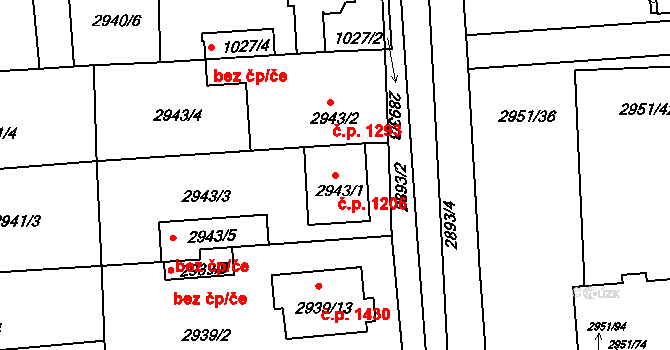 Holešov 1206 na parcele st. 2943/1 v KÚ Holešov, Katastrální mapa