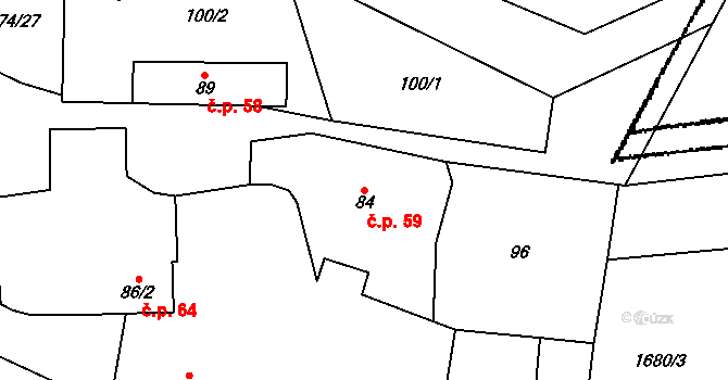 Lančov 59 na parcele st. 84 v KÚ Lančov, Katastrální mapa