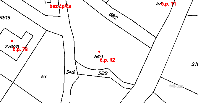 Hluzov 12, Černotín na parcele st. 56/1 v KÚ Hluzov, Katastrální mapa