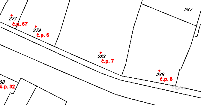 Lipová 7 na parcele st. 283 v KÚ Lipová u Přerova, Katastrální mapa