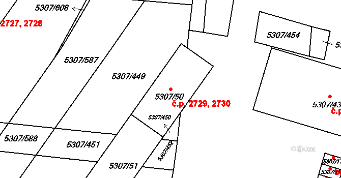 Přerov I-Město 2729,2730, Přerov na parcele st. 5307/50 v KÚ Přerov, Katastrální mapa