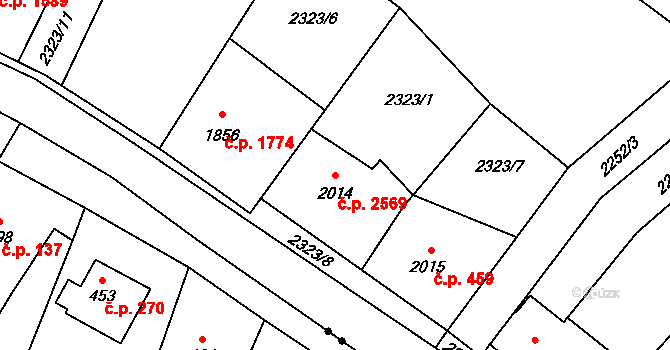 Zlín 2569 na parcele st. 2014 v KÚ Zlín, Katastrální mapa