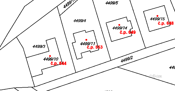 Žižkov 553, Kutná Hora na parcele st. 4499/11 v KÚ Kutná Hora, Katastrální mapa